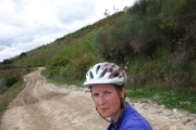 Tough gravel road and worried face